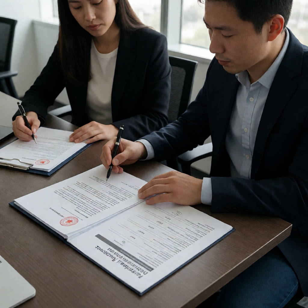 真实摄影客户与开发团队在会议桌前逐条核对合同条款桌上摊开盖有印章的合同与功能清单｜工具类APP开发的赚钱逻辑:小功能如何撬动千万级用户市场